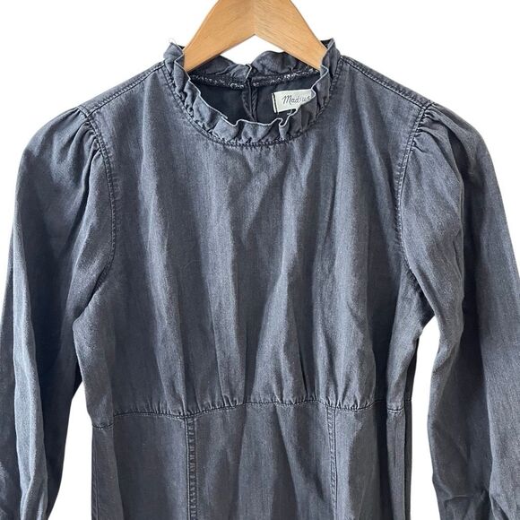 Madewell black mock neck ruffled mini long sleeve cotton dress size 4 academia b - Picture 5 of 8